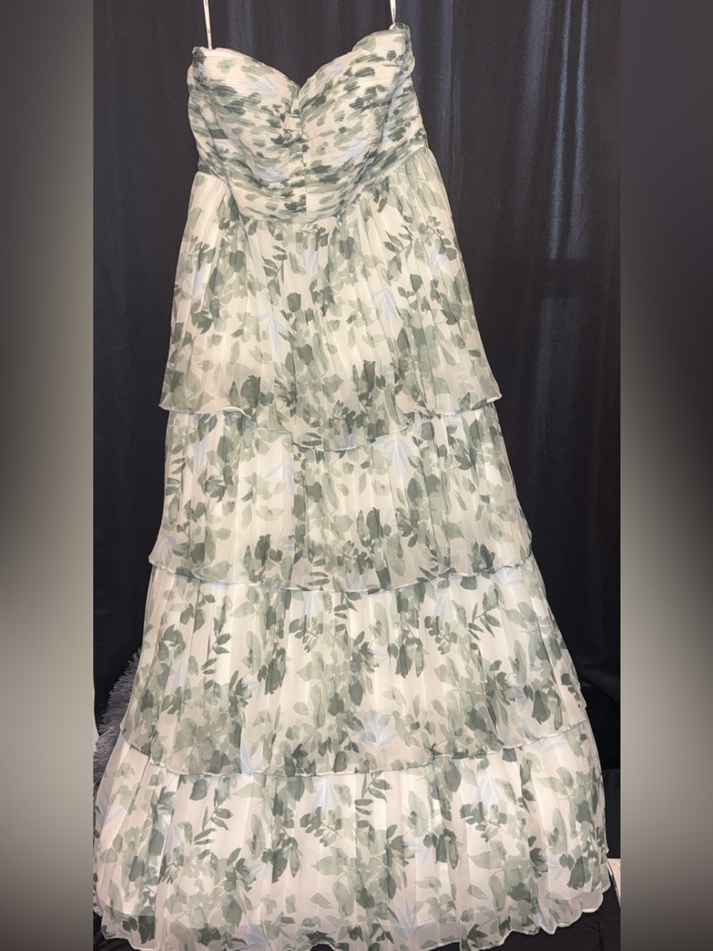 Tiered Floral Chiffon Maxi Skirt in Sage Green